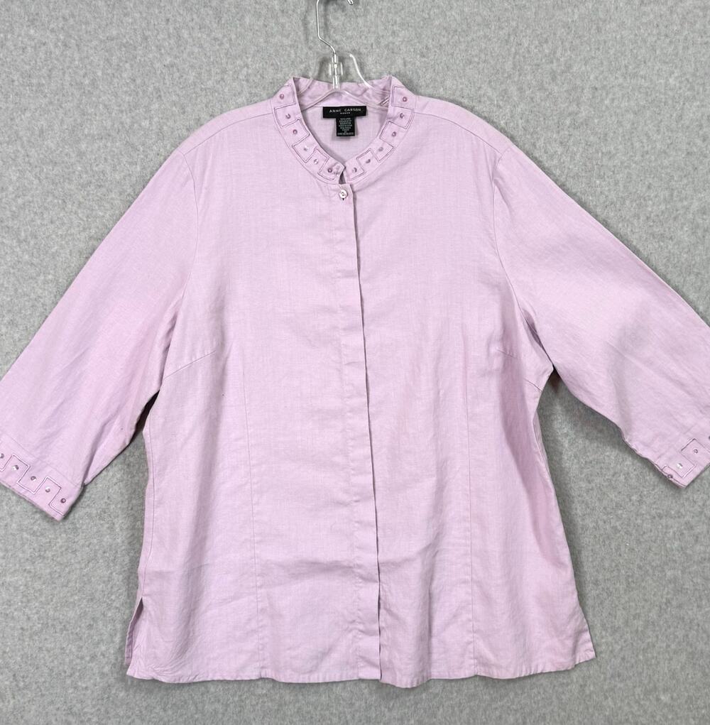 Anne Carson 100% Linen Tunic Size 2X Plus 3/4 Sleeve Sequins Pastel Minimalist